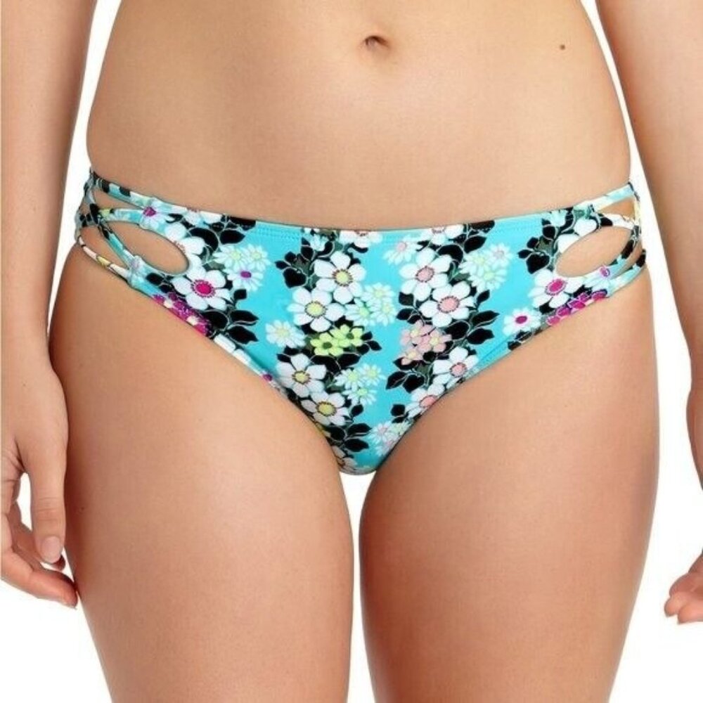 California Waves Womens Blue Floral Strappy Swim Bottom Separates XL